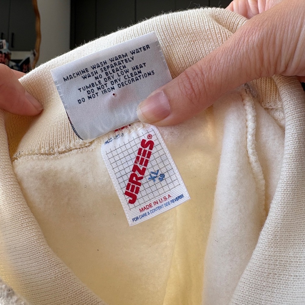 Vintage Morning Sun Horse Graphic Sweatshirt Cream Polo Collar XL Made in USA - Picture 5 of 6